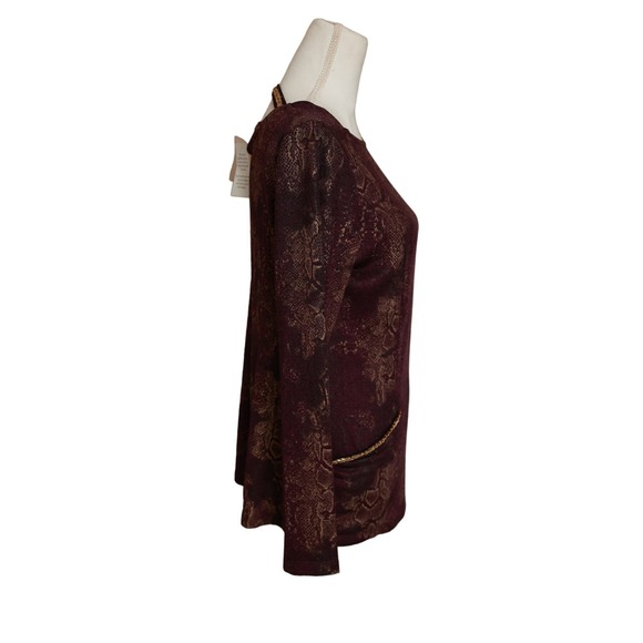 Simonton Says NWT medium purple gold beaded snake print Blouse Top - Picture 2 of 8